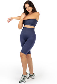 Plus Size Sports Bra - Triple-layer Support Racer & High Waist Long Biker Shorts