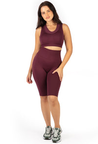 Plus Size Sports Bra - Triple-layer Support Racer & High Waist Long Biker Shorts