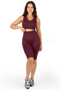 Plus Size Sports Bra - Triple-layer Support Racer & High Waist Long Biker Shorts