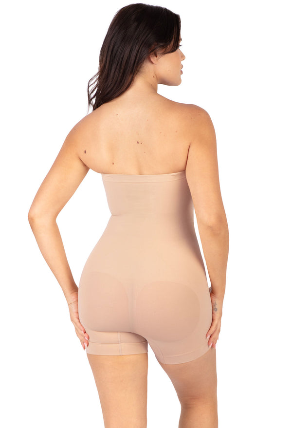 Curvy Shapewear Bodysuit Strapless Shorts | BodySleek