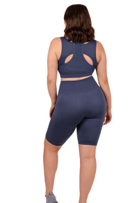 Plus Size Sports Bra - Triple-layer Support Racer & High Waist Long Biker Shorts
