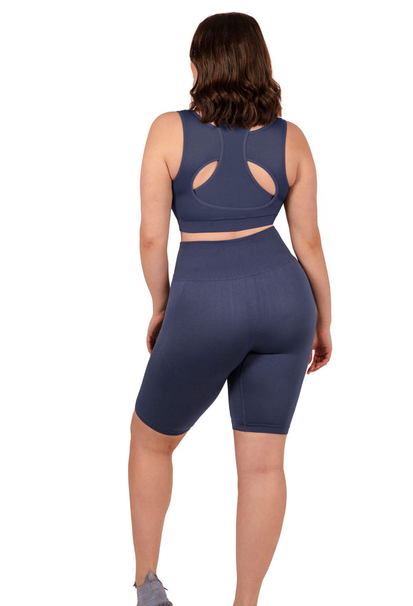 Plus Size Sports Bra - Triple-layer Support Racer & High Waist Long Biker Shorts