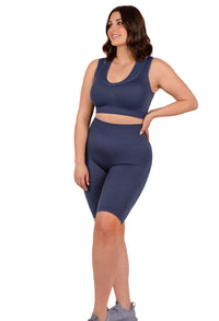 Plus Size Sports Bra - Triple-layer Support Racer & High Waist Long Biker Shorts