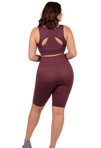 Plus Size Sports Bra - Triple-layer Support Racer & High Waist Long Biker Shorts