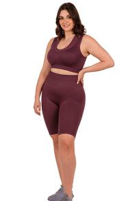 Plus Size Sports Bra - Triple-layer Support Racer & High Waist Long Biker Shorts