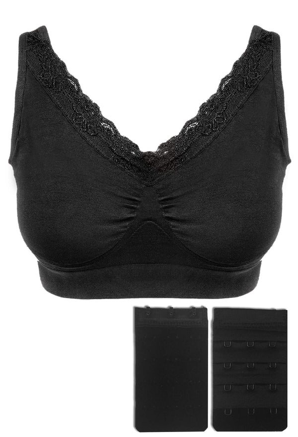 Full Bust Wire Free Minimizer Bra + 3x4 Hook Bra Extender Set