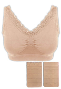 Full Bust Wire Free Minimizer Bra + 3x4 Hook Bra Extender Set