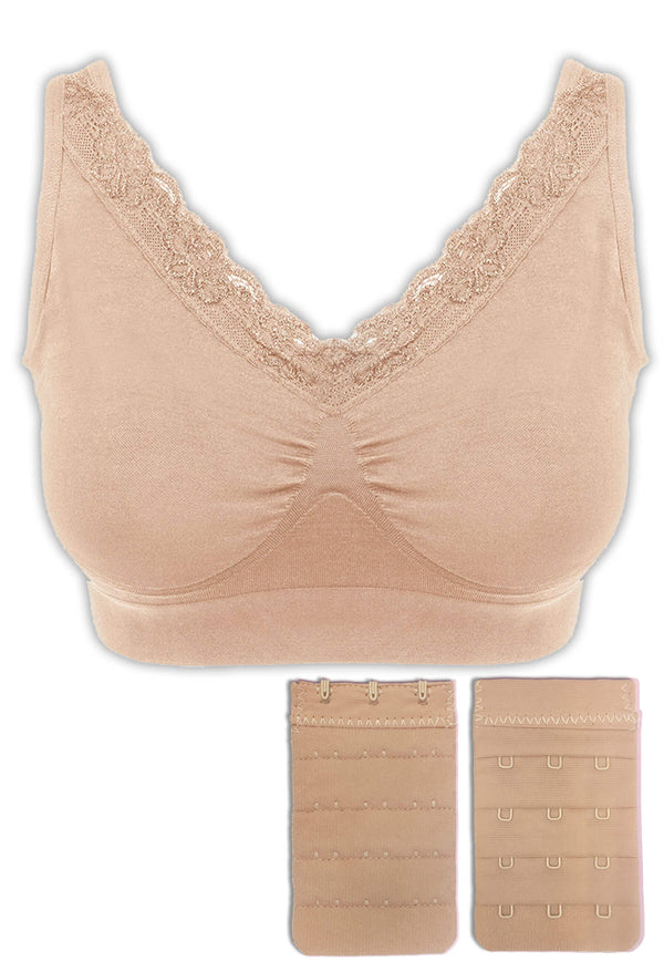 Full Bust Wire Free Minimizer Bra + 3x4 Hook Bra Extender Set