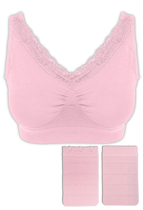 Full Bust Wire Free Minimizer Bra + 3x4 Hook Bra Extender Set