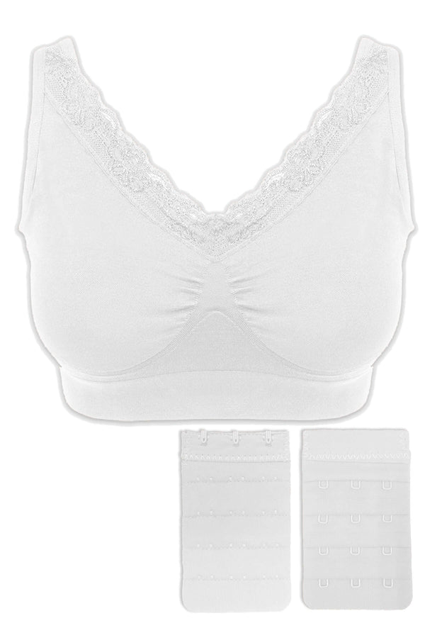 Full Bust Wire Free Minimizer Bra + 3x4 Hook Bra Extender Set