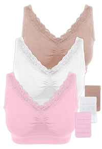 3 Pack Full Bust Wire Free Minimizer Bra + 3x4 Hook Bra Extender Set