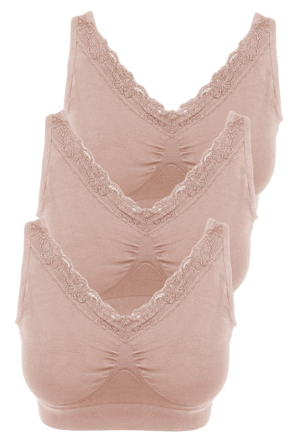 Lace Minimizer Wire Free Bra - Neutrals 3 Pack