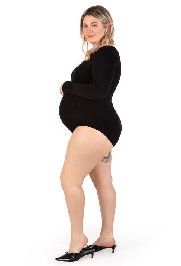 Maternity Long Sleeve Bamboo Bodysuit - 2 Pack
