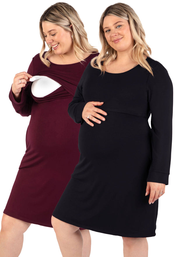 Bamboo Long Sleeve Maternity & Nursing Dress - 2 Pack