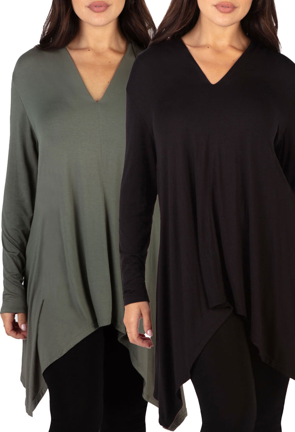 Bamboo V Neck Tunic Top - 2 Pack