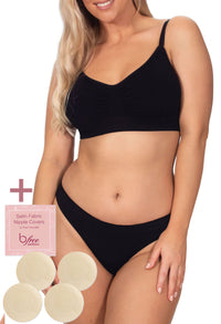 Black Bamboo Padded Wire Free Bra and Bikini Set With FREE Nipple Covers