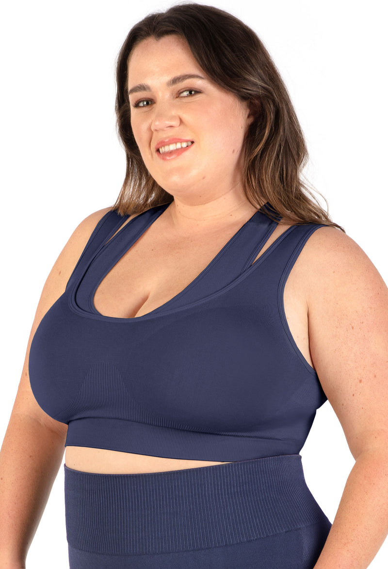 Plus Size Triple-layer Support Racer & High Waist Midi Biker Shorts