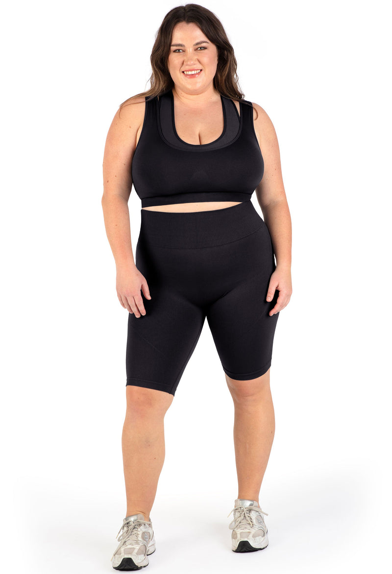 Plus Size Triple-layer Support Racer & High Waist Long Biker Shorts