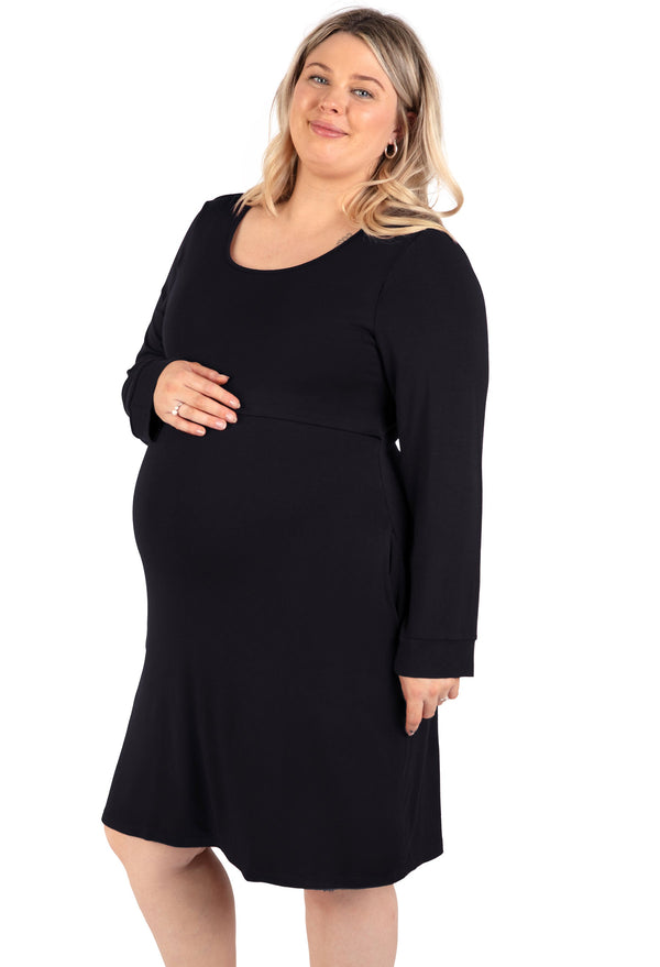 Bamboo Long Sleeve Maternity & Nursing Dress - 2 Pack