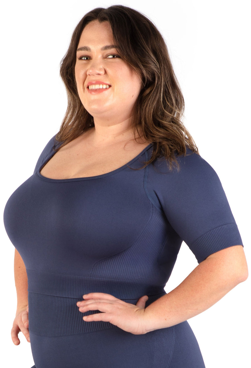 Plus Size Square Neck Short Sleeve Crop Top & High Waist Long Biker Shorts